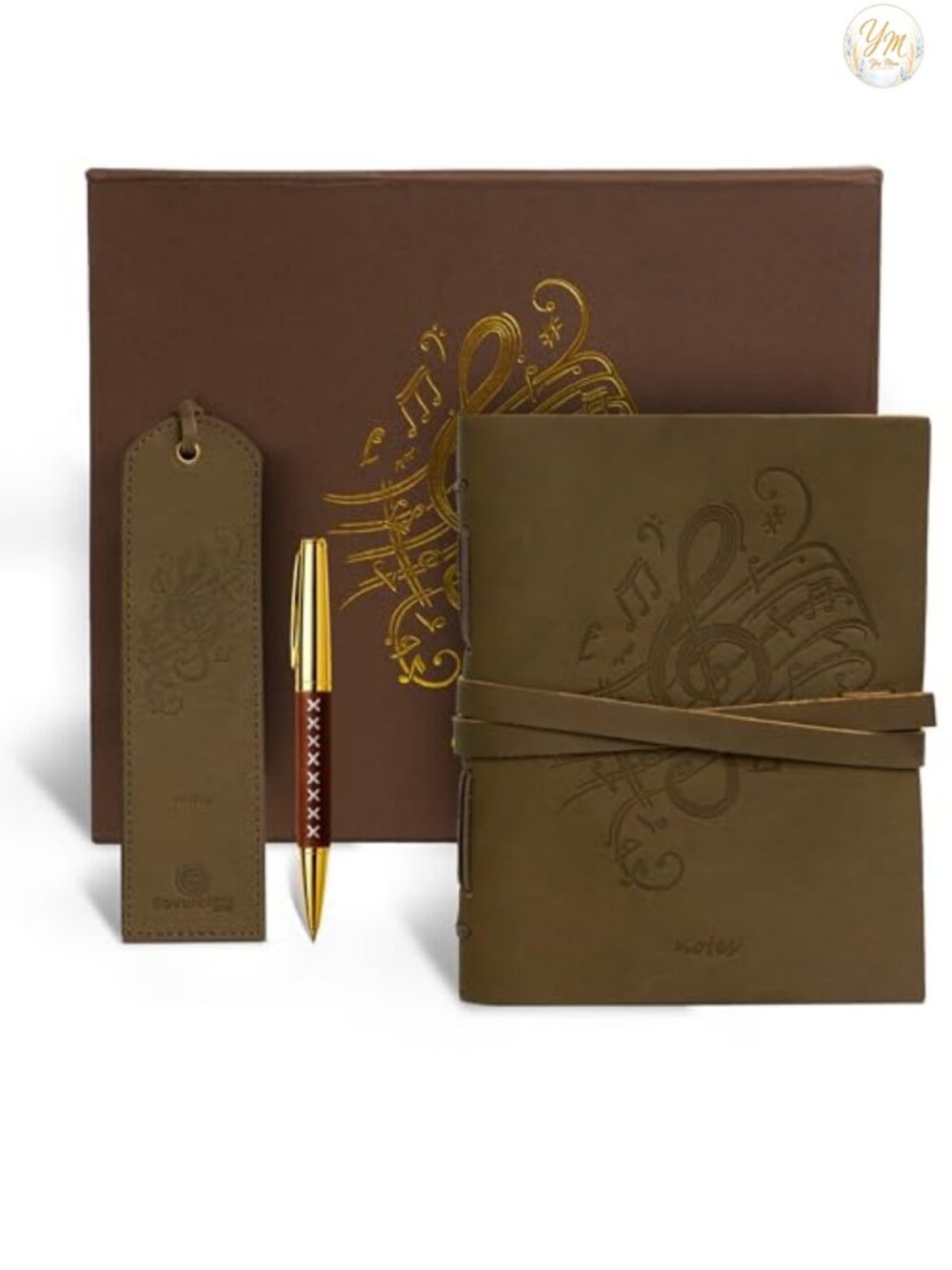 Handmade Buffalo Leather Journal Gift Set Embossed Music Notes 8x6 Unlined
